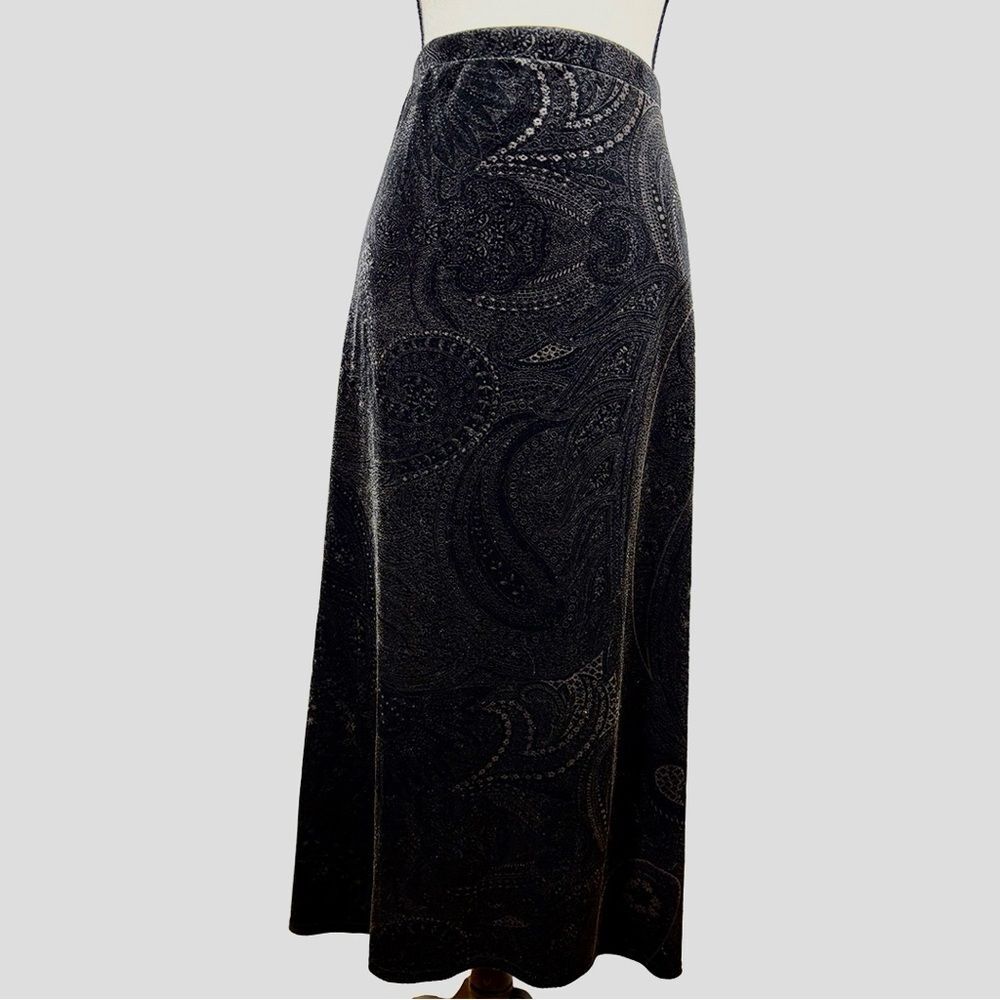 Vintage Kathi Lee Collection Velvet Paisley Maxi Skirt Black Gray Goth